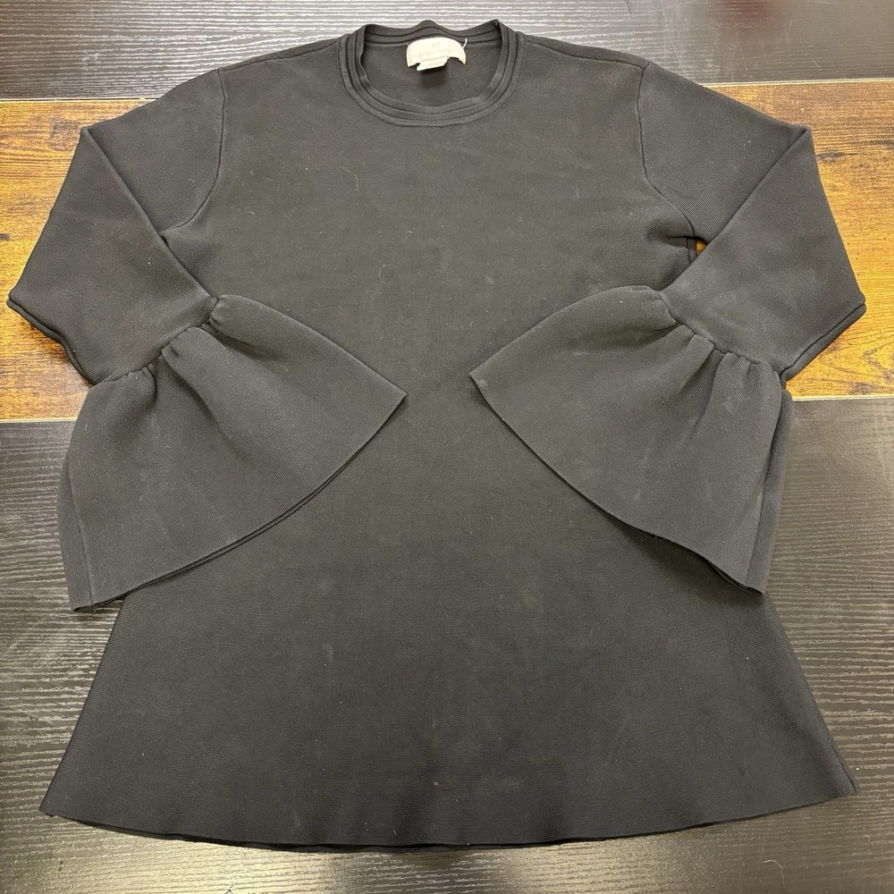Rachel Parcell Thick Scuba Knit Black Top Bell Sleeves Blouse Size Large